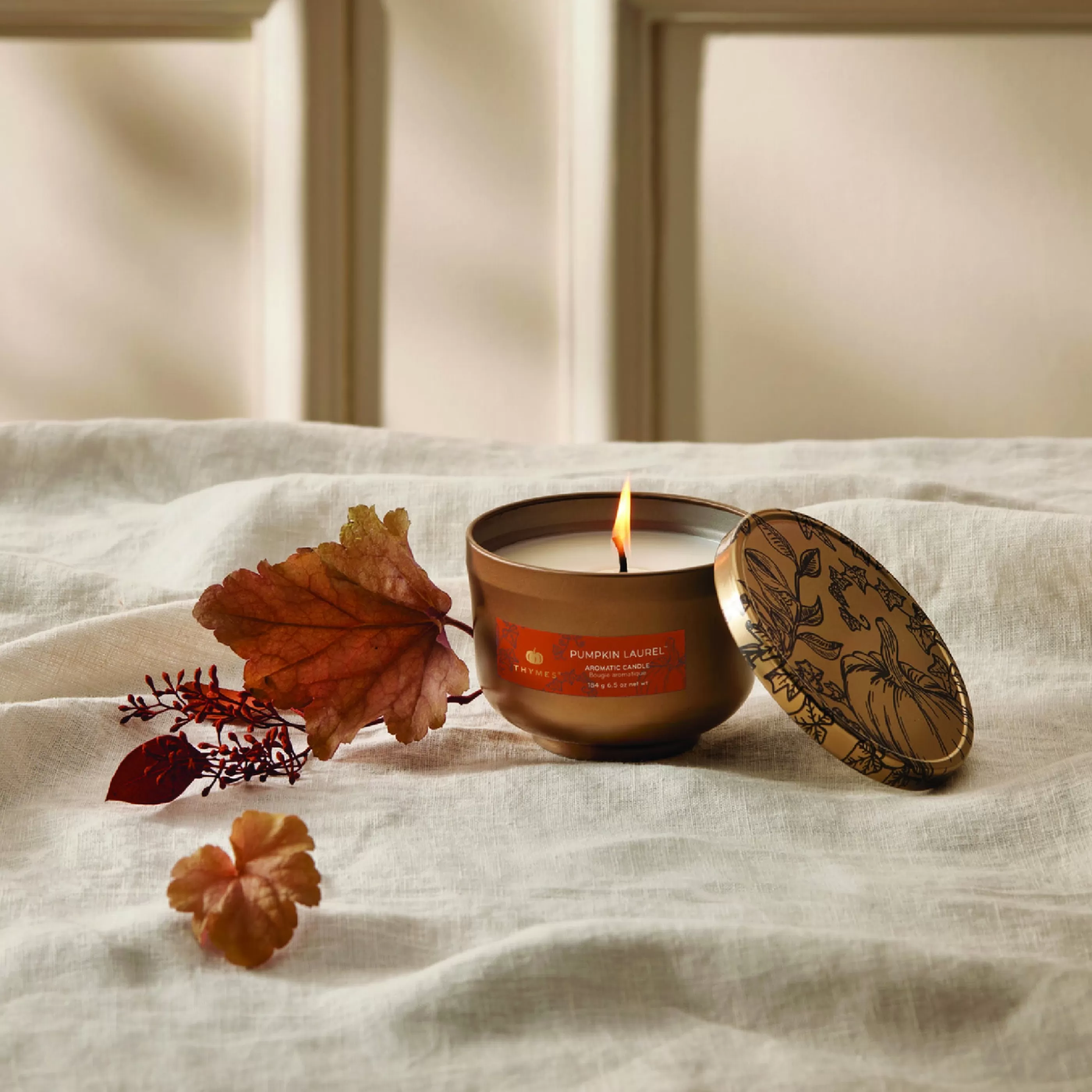 Thymes Candles & Home Fragrances>Pumpkin Laurel Poured Candle Tin